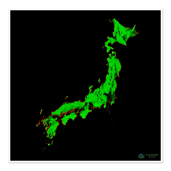 Japón - Mapa de cobertura forestal - Impresión de bellas artes