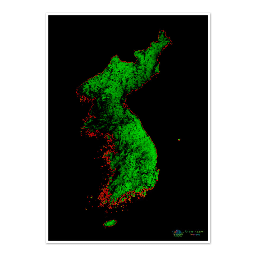 Corea - Mapa de cobertura forestal - Impresión de bellas artes