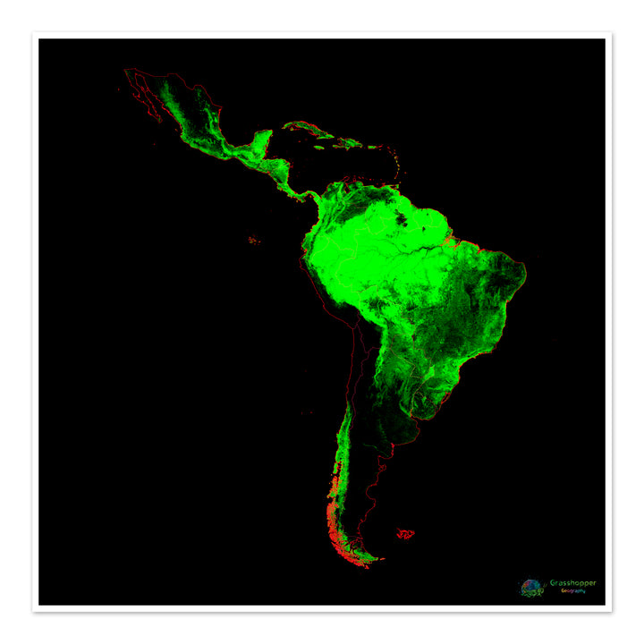 Amérique latine - Carte du couvert forestier - Tirage d'art