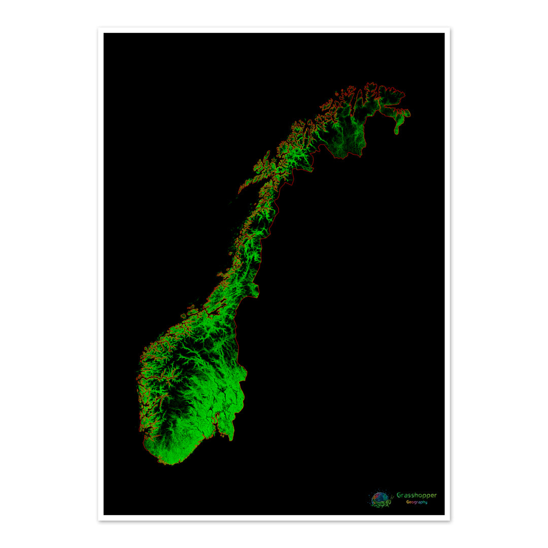 Noruega - Mapa de cobertura forestal - Impresión de bellas artes