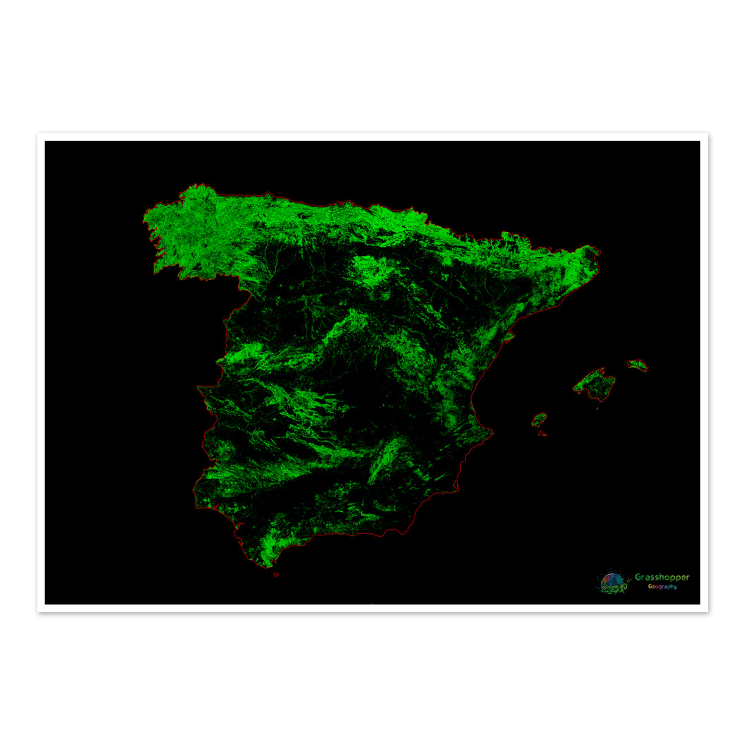 España - Mapa de cobertura forestal - Impresión de Bellas Artes