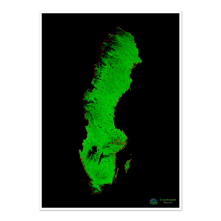 Suède - Carte du couvert forestier - Tirage d'art