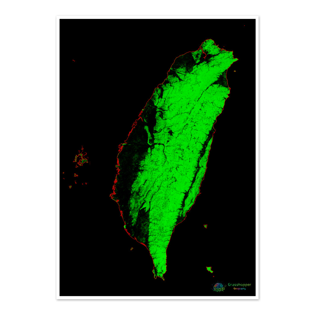 Taiwán - Mapa de cobertura forestal - Impresión de bellas artes