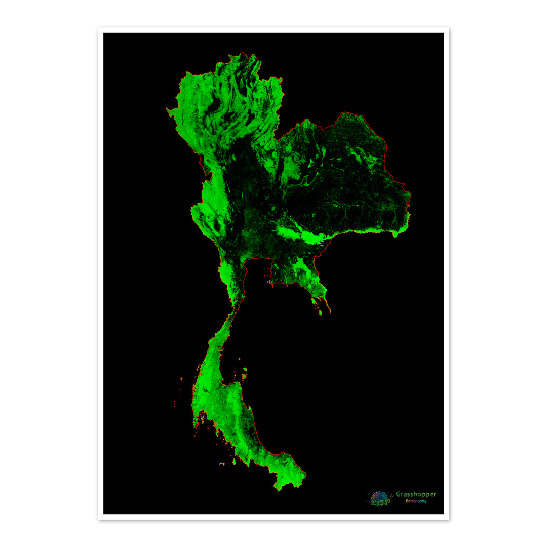 Tailandia - Mapa de cobertura forestal - Impresión de bellas artes