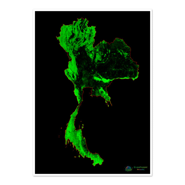 Tailandia - Mapa de cobertura forestal - Impresión de bellas artes