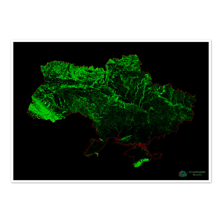 Ucrania - Mapa de cobertura forestal - Impresión de bellas artes
