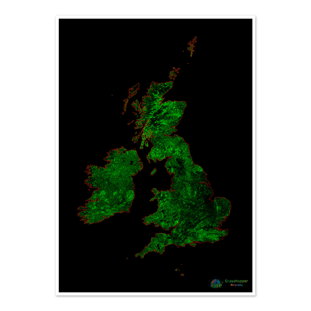 Las Islas Británicas - Mapa de cobertura forestal - Impresión de bellas artes