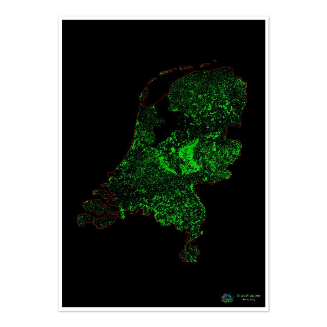 Países Bajos - Mapa de cobertura forestal - Impresión de bellas artes