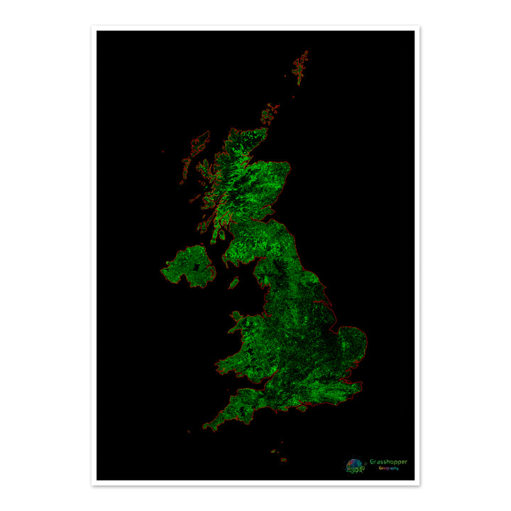 Reino Unido - Mapa de cobertura forestal - Impresión de bellas artes