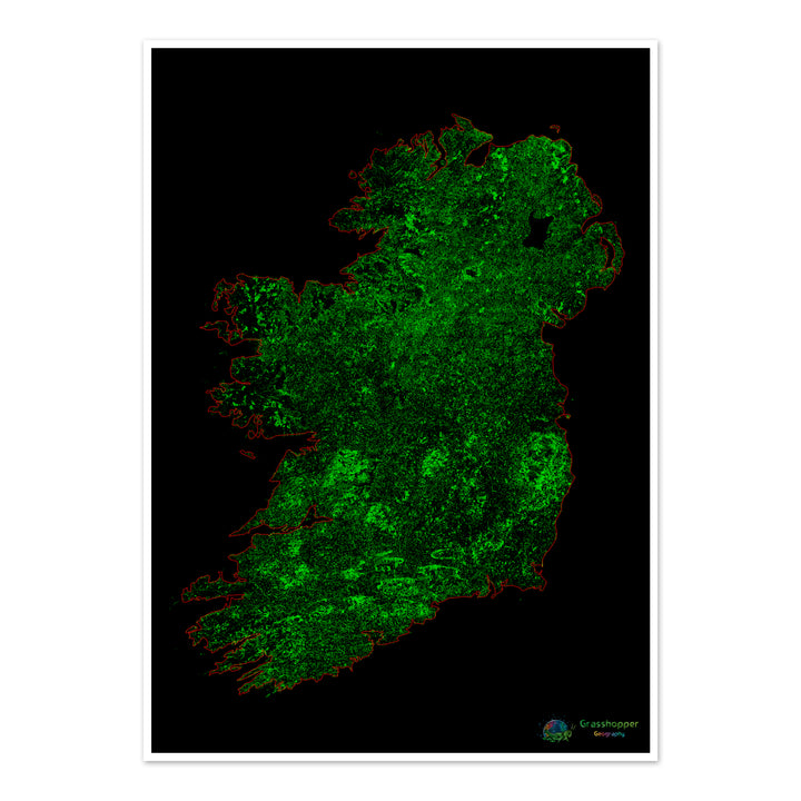 L'île d'Irlande - Carte du couvert forestier - Tirage d'art
