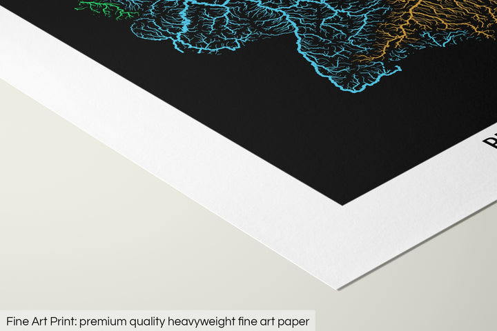 Closeup of a fine art print's corner lying on a flat surface, the details of a Grasshopper Geography map is visible. The text at the bottom reads: Fine art print - premium quality heavyweight fine art paper.