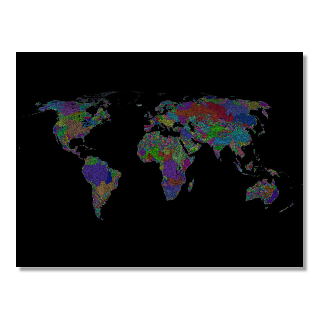 CUSTOM Global river basin map, Robinson projection - Wall Art