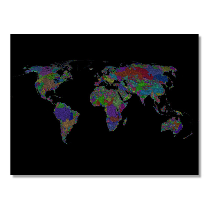CUSTOM Global river basin map, Robinson projection - Wall Art