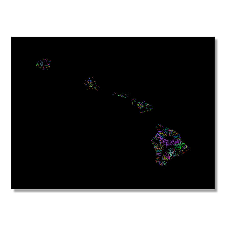 Hawaii - River basin map, rainbow colours - Wall Art by Grasshopper Geography. Image of a high-resolution map created by geographer Robert Szucs, available as wall art and for licensing.