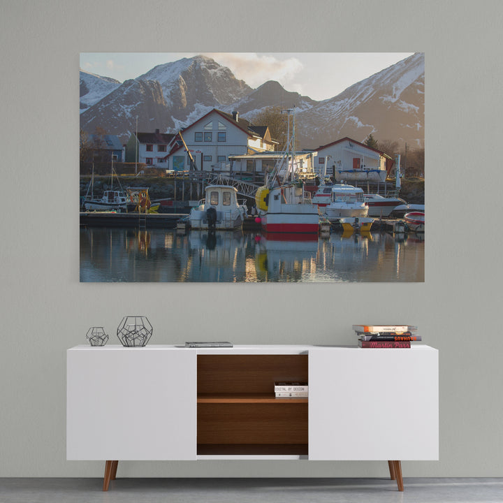 Skutvik harbour in the setting sun - Canvas