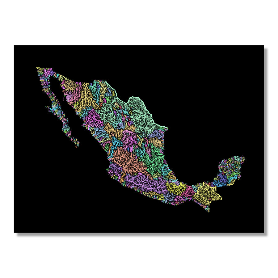 Mexico - River basin map, pastel colours - Wall Art by Grasshopper Geography. Image of a high-resolution map created by geographer Robert Szucs, available as wall art and for licensing.