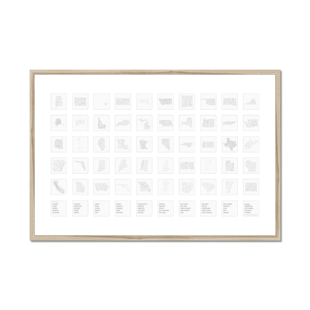 River basins of the 50 US States - Framed Print