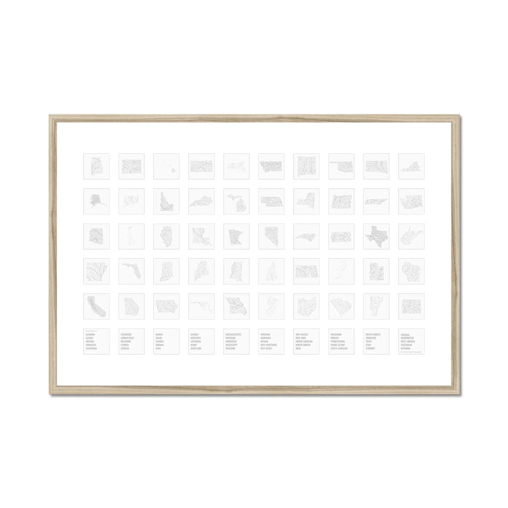 River basins of the 50 US States - Framed Print