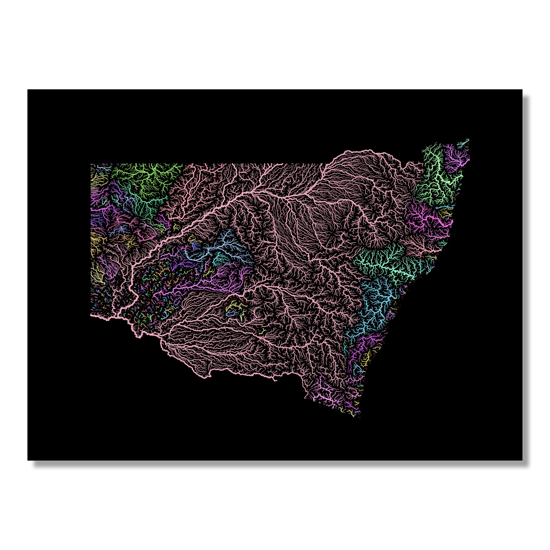 Nsw Rivers Map New South Wales Watershed Map Print - Premium Pastel Wall Art Gift ...