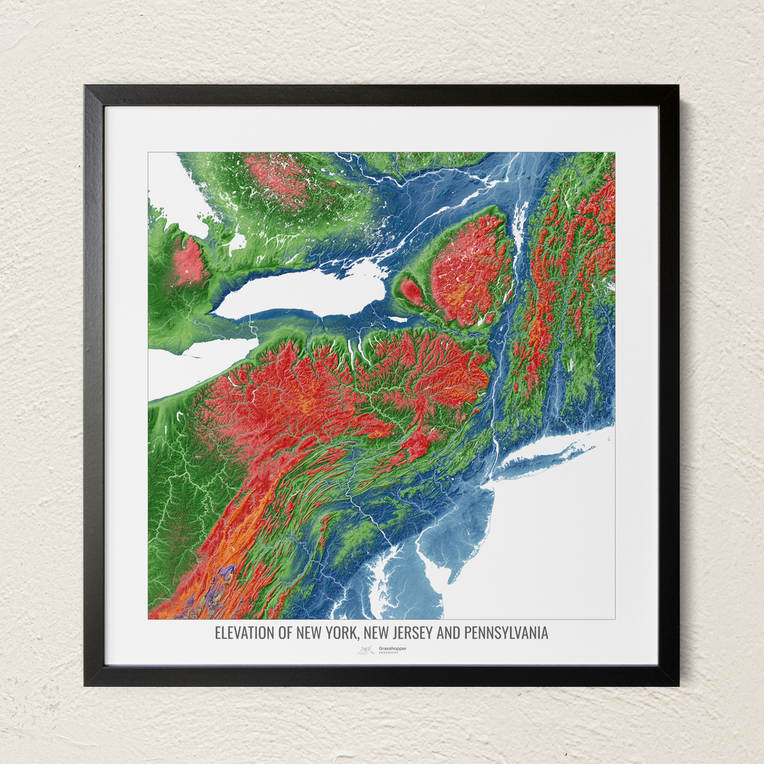 CUSTOM New York New Jersey Pennsylvania elevation map