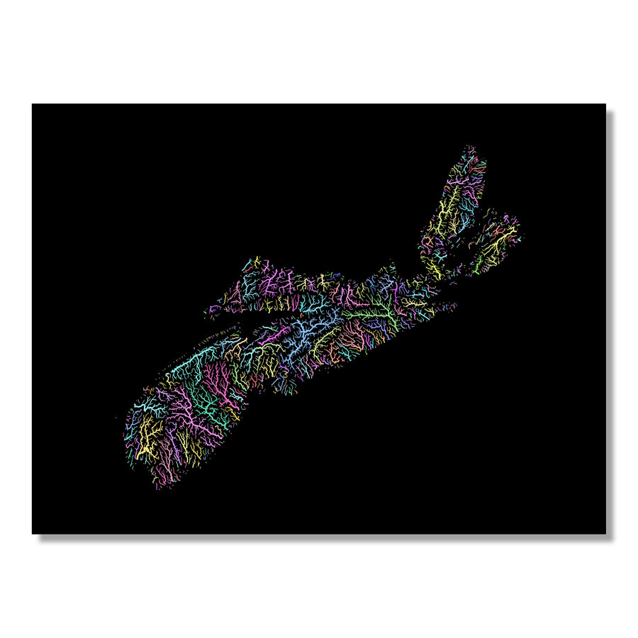 Nova Scotia - River basin map, pastel colours - Wall Art by Grasshopper Geography. Image of a high-resolution map created by geographer Robert Szucs, available as wall art and for licensing.