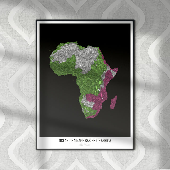 Africa - Ocean drainage basin map, black v1 - Fine Art Print