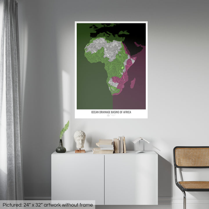 África - Mapa de la cuenca hidrográfica del océano, negro v2 - Impresión fotográfica