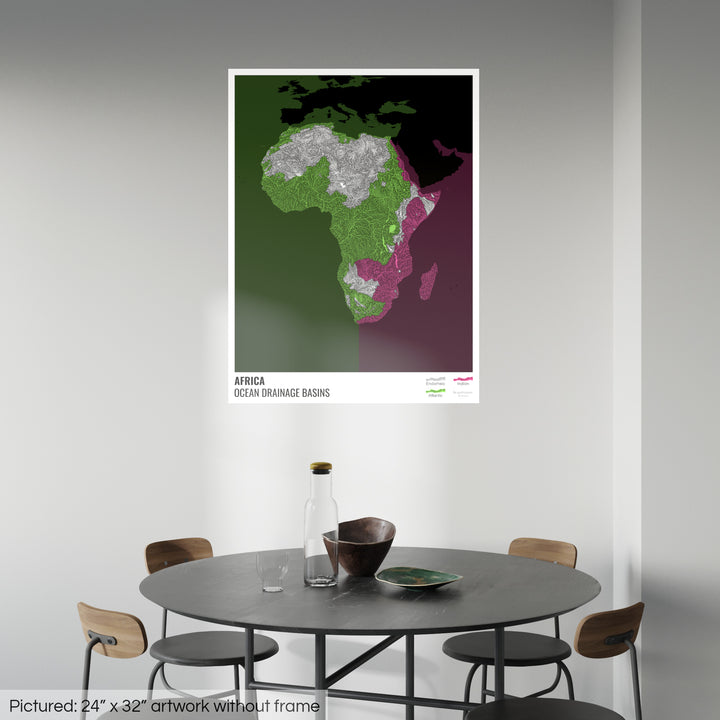Africa - Ocean drainage basin map, black with legend v2 - Photo Art Print