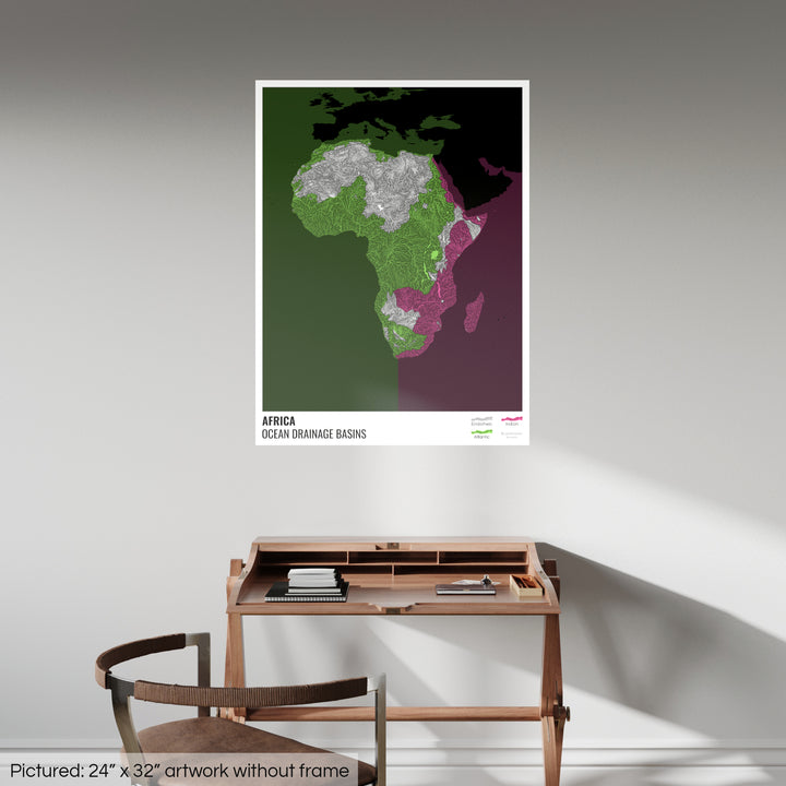 Africa - Ocean drainage basin map, black with legend v2 - Fine Art Print