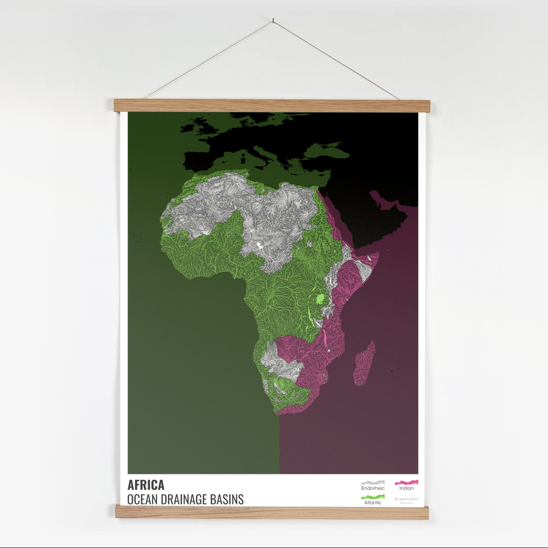 Africa - Ocean drainage basin map, black with legend v2 - Fine Art Print with Hanger