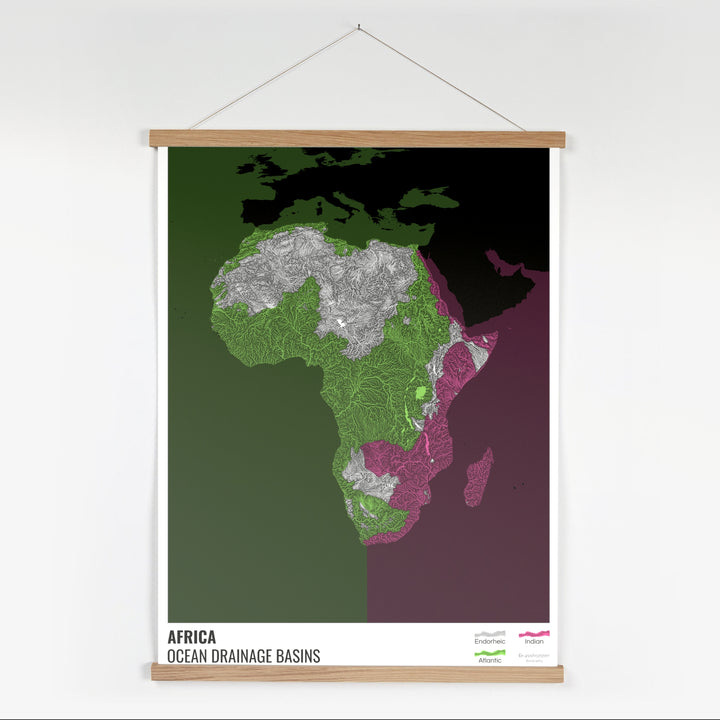 Africa - Ocean drainage basin map, black with legend v2 - Fine Art Print with Hanger