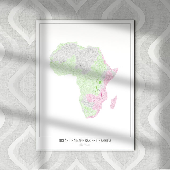 Africa - Ocean drainage basin map, white v1 - Fine Art Print