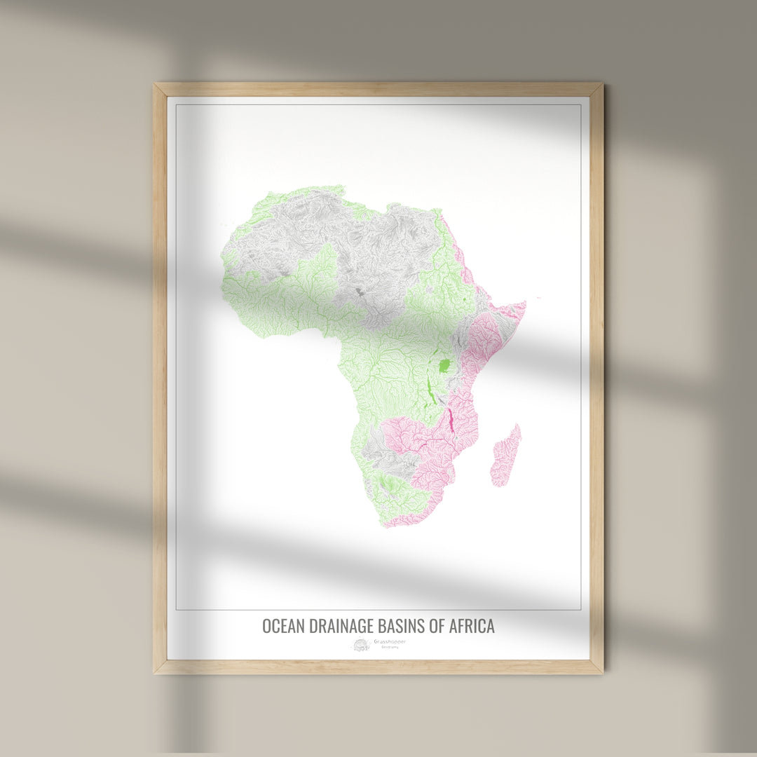 Africa - Ocean drainage basin map, white v1 - Photo Art Print