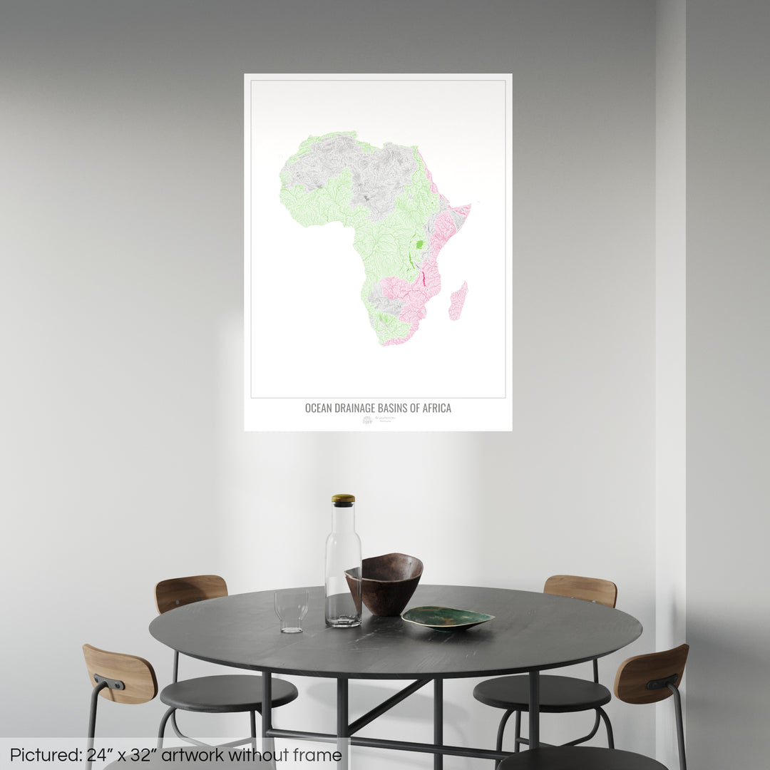 África - Mapa de la cuenca hidrográfica del océano, blanco v1 - Impresión fotográfica