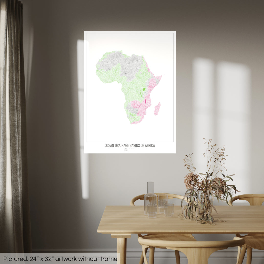 Africa - Ocean drainage basin map, white v2 - Photo Art Print