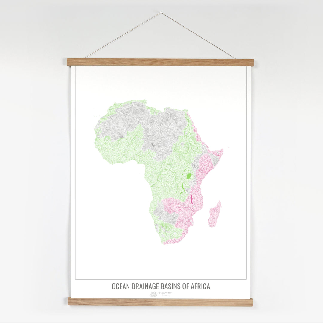 Africa - Ocean drainage basin map, white v1 - Fine Art Print with Hanger