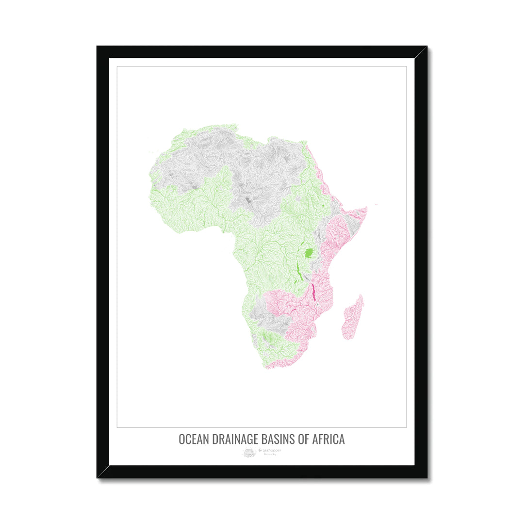 África - Mapa de la cuenca de drenaje oceánico, blanco v1 - Lámina enmarcada