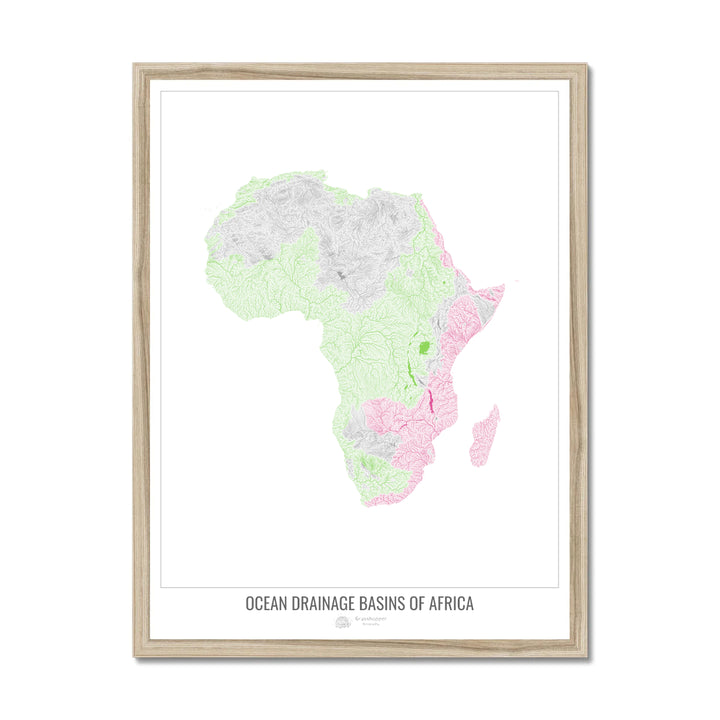 Africa - Ocean drainage basin map, white v1 - Framed Print
