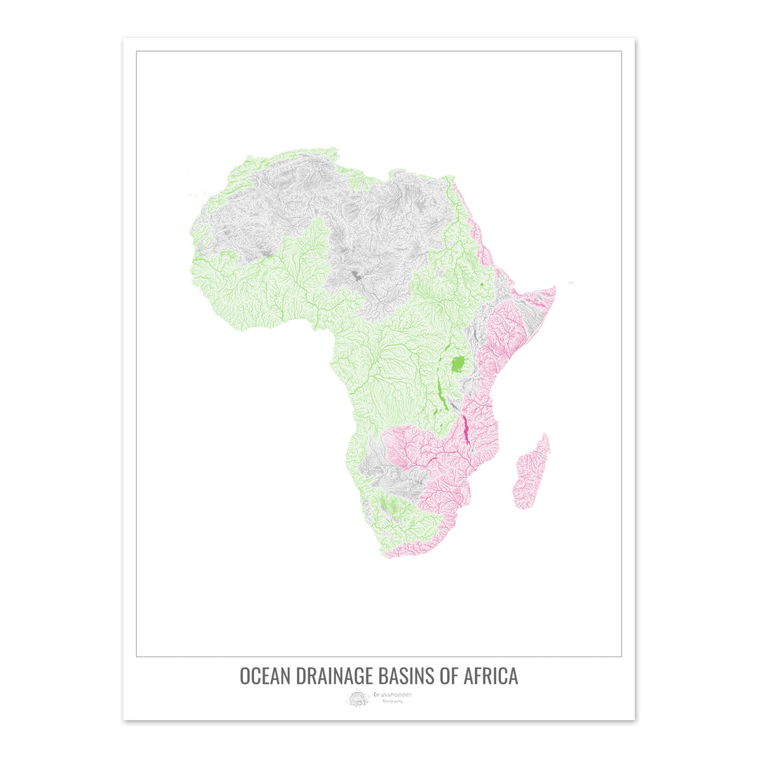 África - Mapa de la cuenca hidrográfica del océano, blanco v1 - Impresión fotográfica