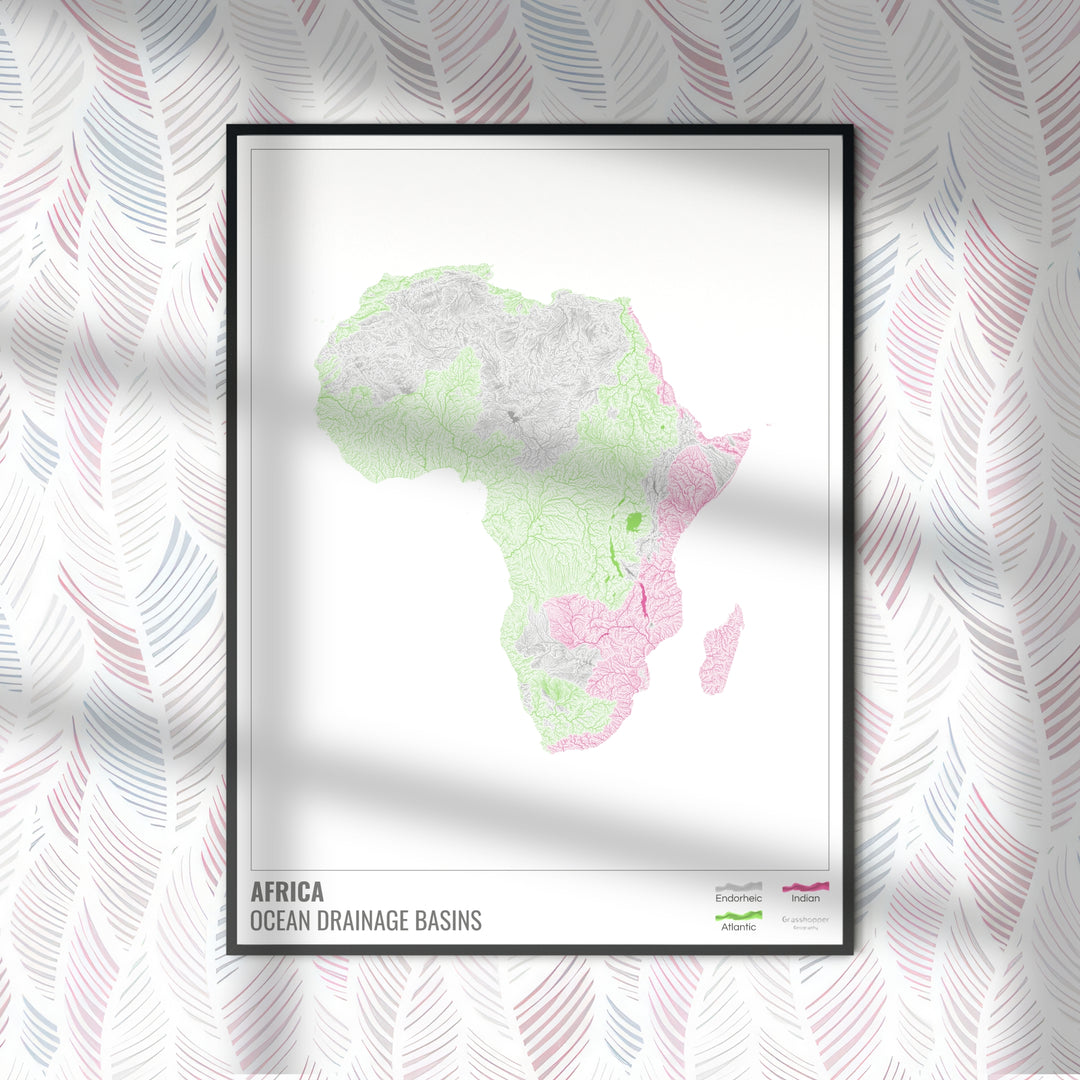 Africa - Ocean drainage basin map, white with legend v1 - Fine Art Print