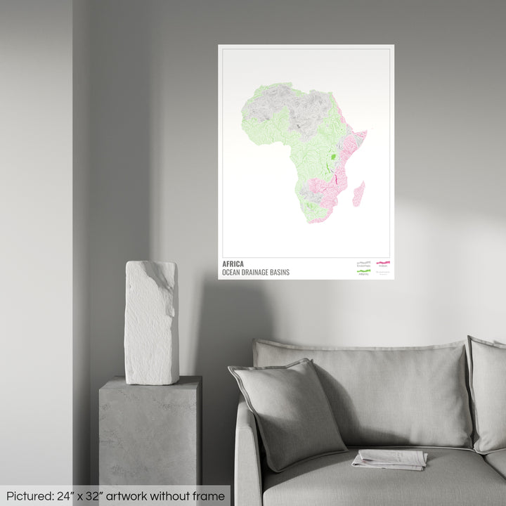 África - Mapa de la cuenca hidrográfica del océano, blanco con leyenda v1 - Impresión fotográfica