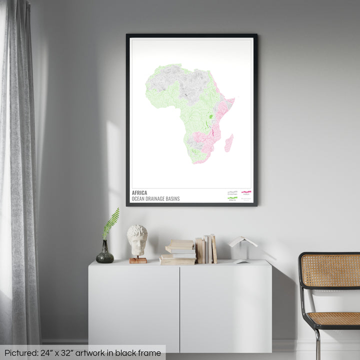 Africa - Ocean drainage basin map, white with legend v1 - Framed Print