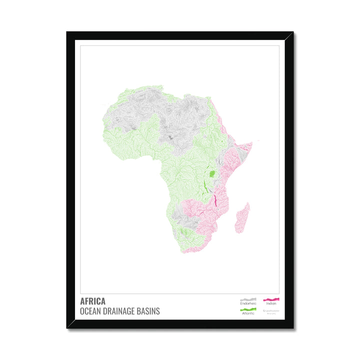 Africa - Ocean drainage basin map, white with legend v1 - Framed Print