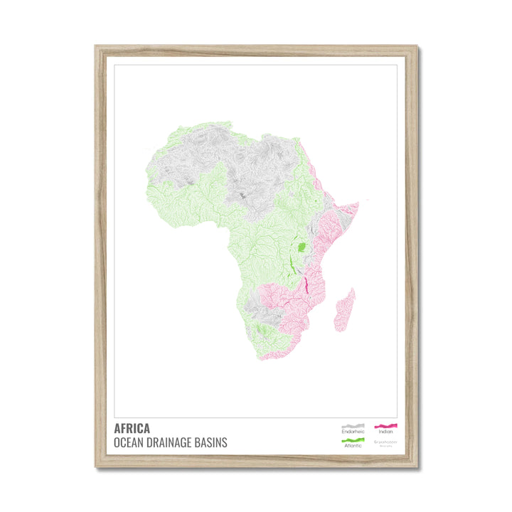 Africa - Ocean drainage basin map, white with legend v1 - Framed Print