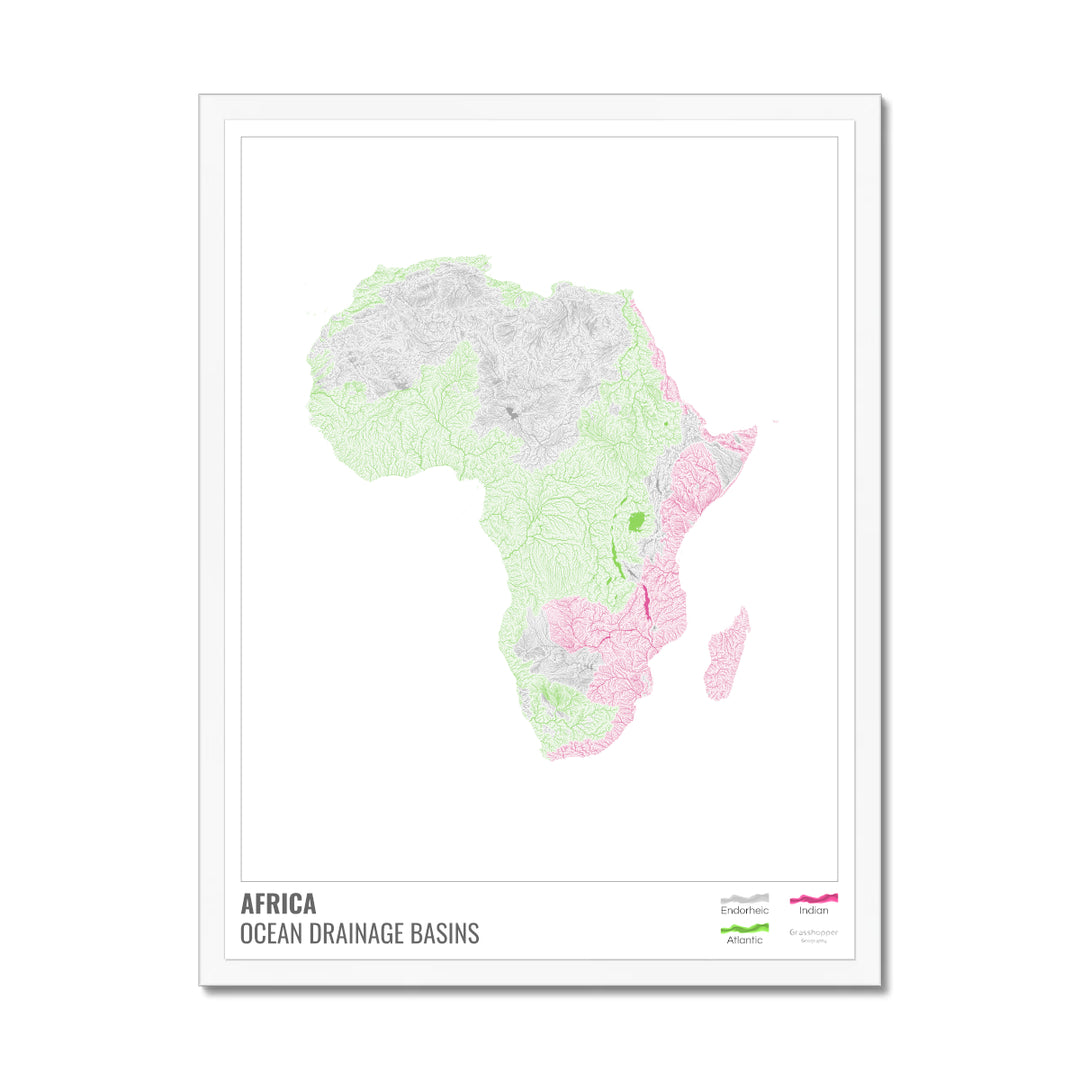 Africa - Ocean drainage basin map, white with legend v1 - Framed Print