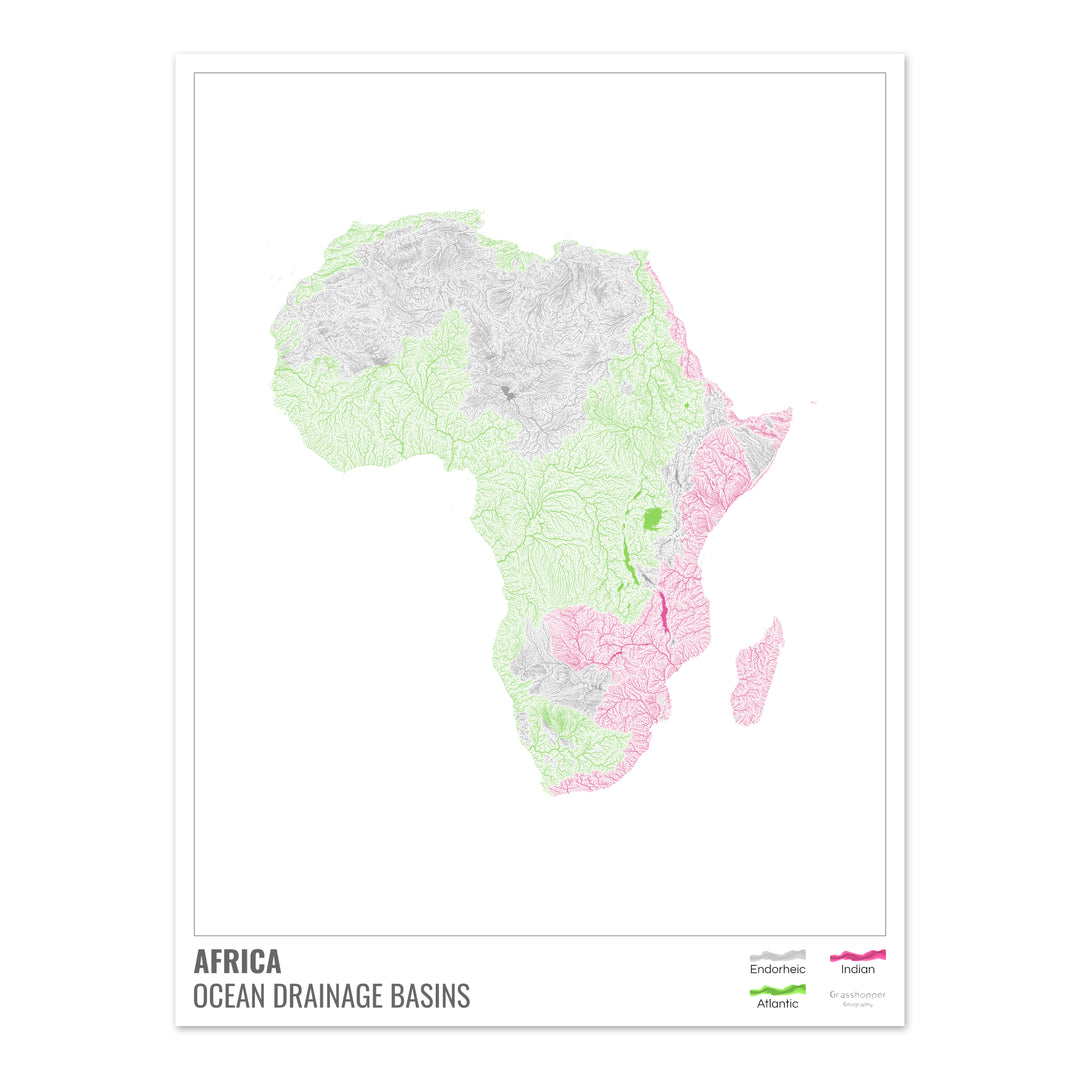 Africa - Ocean drainage basin map, white with legend v1 - Fine Art Print