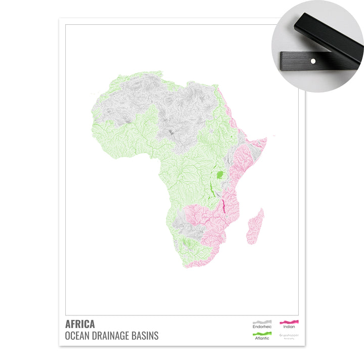 Africa - Ocean drainage basin map, white with legend v1 - Fine Art Print with Hanger