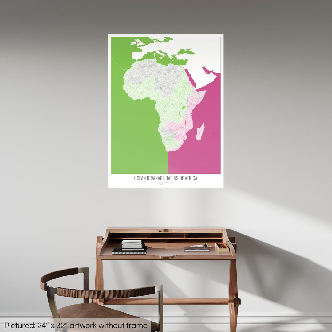 Africa - Ocean drainage basin map, white v2 - Fine Art Print