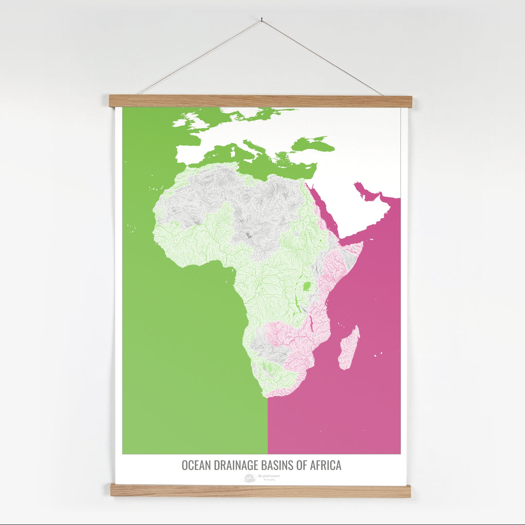 Africa - Ocean drainage basin map, white v2 - Fine Art Print with Hanger