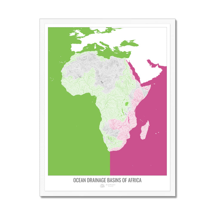 Africa - Ocean drainage basin map, white v2 - Framed Print
